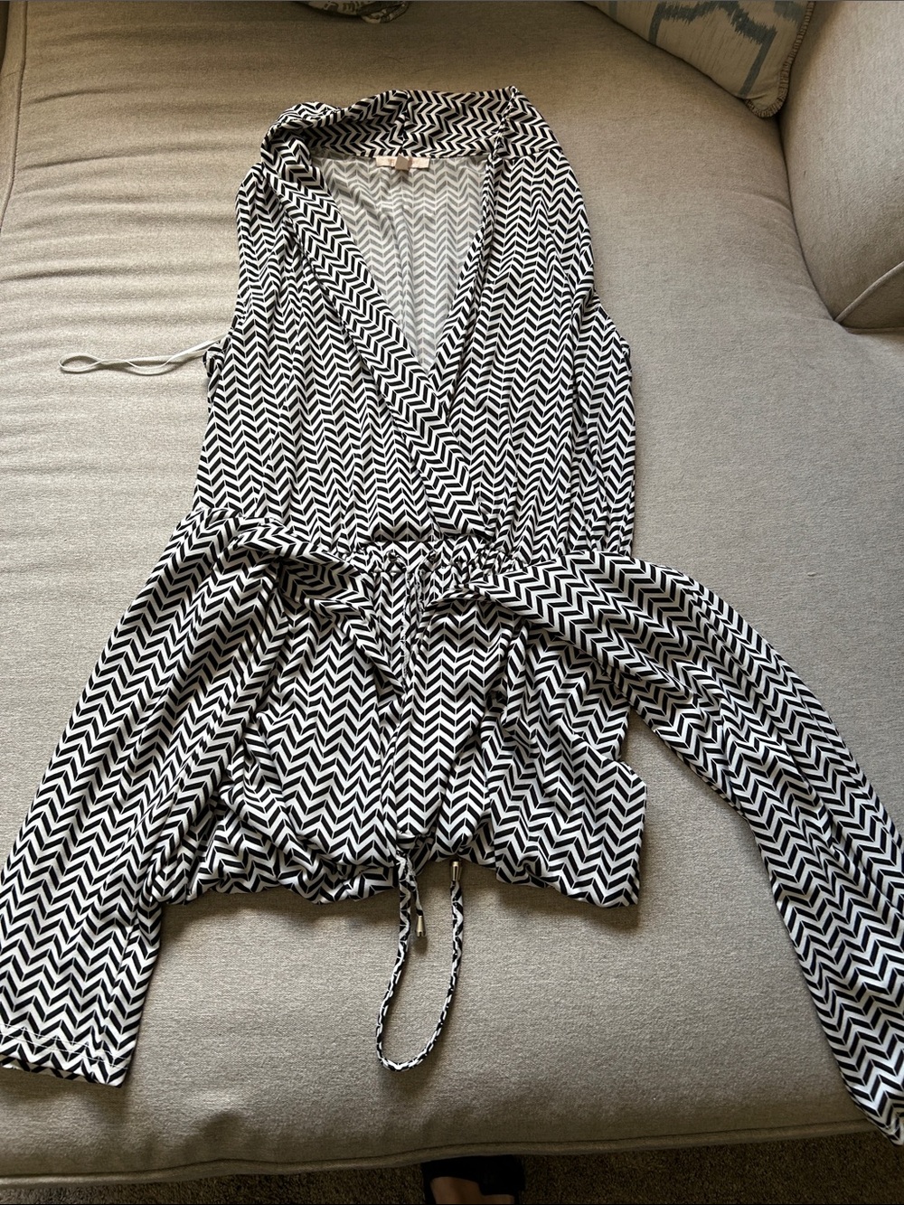 Skies Are Blue Black and White Chevron Sleeveless Wrap Romper